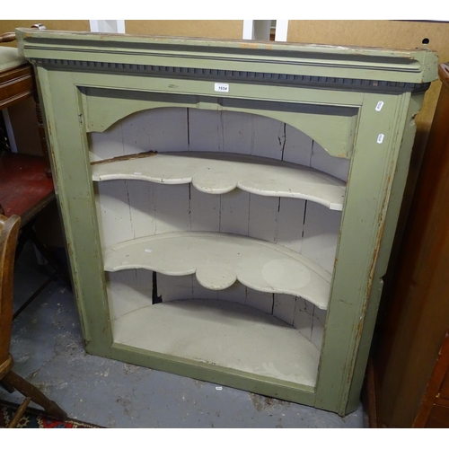 1654 - An Antique painted bow-back alcove cabinet, with fitted shelves, W112cm, H126cm