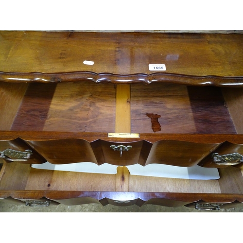 1665 - A South African hardwood shaped chest, with 5 long drawers, on claw and ball feet, W85cm