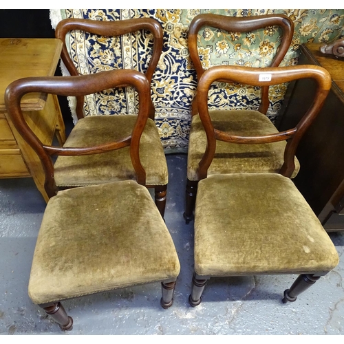 1679 - A set of 4 19th century rosewood dining chairs, with upholstered seats, on turned legs