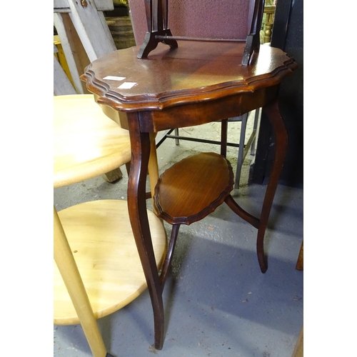 1682 - An Edwardian 4-tier folding cake stand, a beech 2-tier folding trolley, and an occasional table