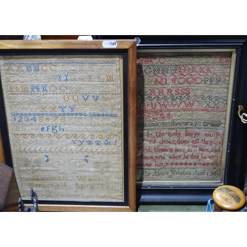 169 - A framed cross-stitch sampler dated 1826, height 12.5