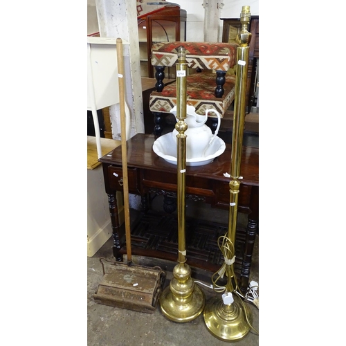 1714 - 2 brass standard lamps, and a Vintage Ewbank Empire carpet sweeper