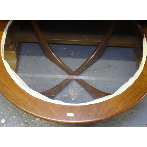 1719 - A mid-century G-Plan teak circular coffee table, with glass centre, W84cm