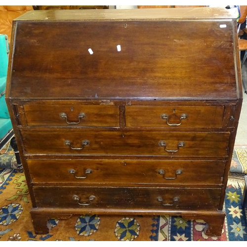 1722 - A 19th century mahogany bureau, with 2 short and 3 long drawers, on bracket feet, W95cm