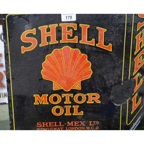 178 - A double-sided hanging enamel advertising sign for Shell Motor Oil, Shell-Mex Ltd, Kingsway London W... 