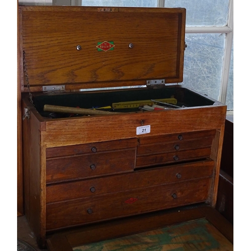 21 - A Neslein engineer's box with fitted drawers, and contents