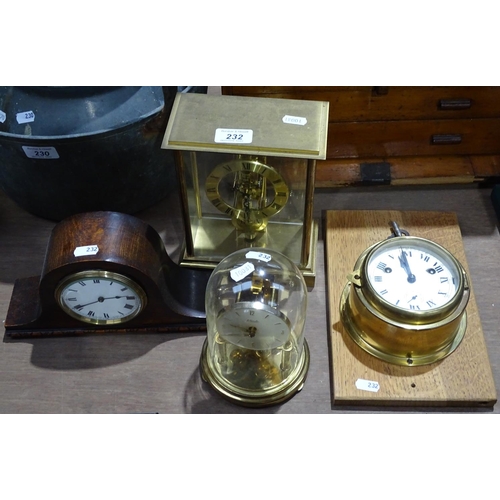 232 - A 400-day clock under glass dome, and 3 other clocks