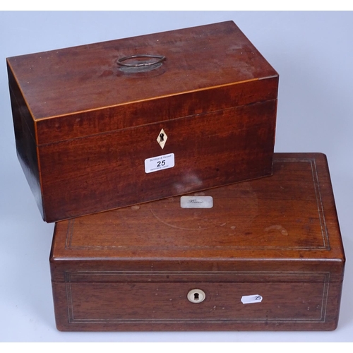 25 - An inlaid mahogany tea caddy, 12