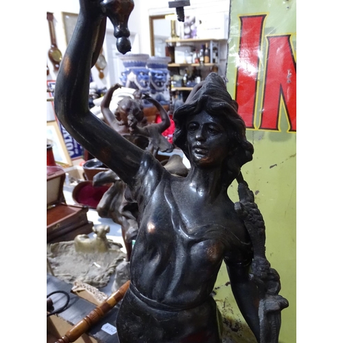 268 - A French patinated spelter lamp, height 30