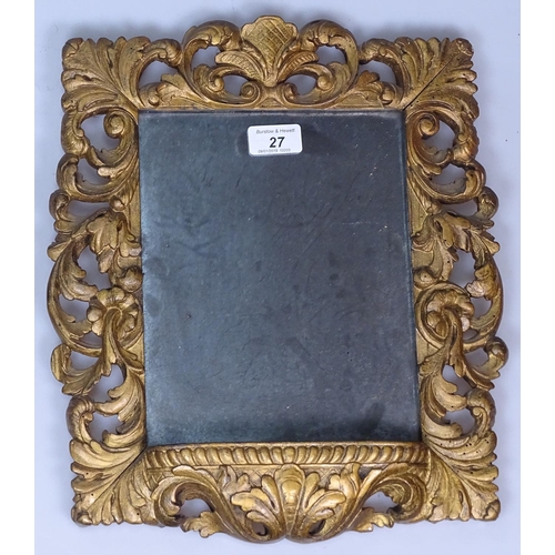 27 - An Antique carved giltwood Florentine design wall mirror, height 15