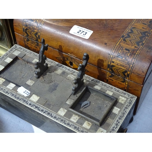 273 - A Victorian walnut box with banded decoration, and an Anglo-Indian desk stand