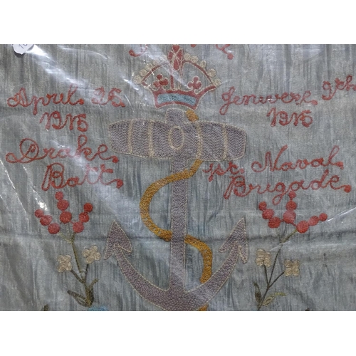 288 - An embroidered silk panel, commemorating First World War Gallipoli Campaign, height 17.5