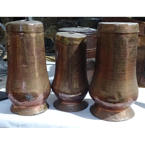 302 - 3 copper pots and covers, tallest 8.75