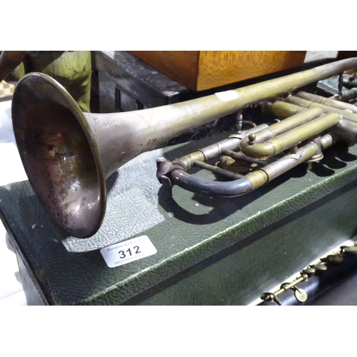 312 - An Ambassador trumpet in fitted case, and a clarinet