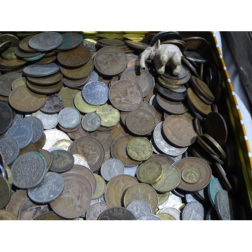 314 - A box of British pre-decimal and foreign coins