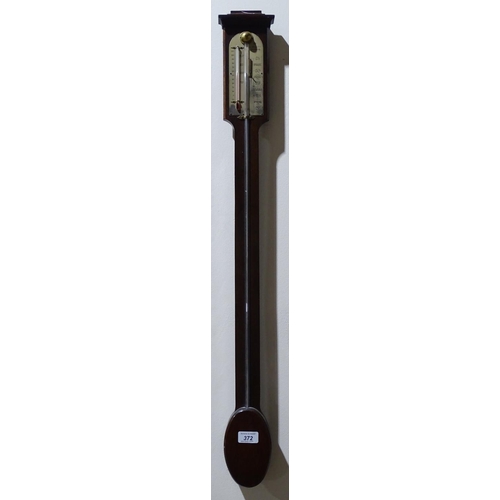 372 - A mahogany stick barometer with thermometer