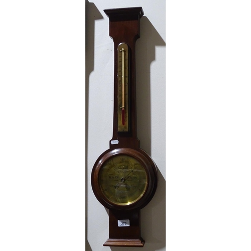 373 - A mahogany brass-faced aneroid barometer