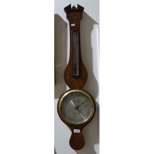 375 - A walnut aneroid barometer with inlaid decoration, by Maver Holborn