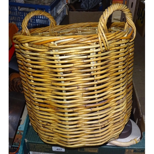 407 - A wicker basket, pewter mugs etc