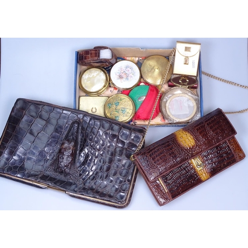 42 - Compacts, a crocodile skin bag etc