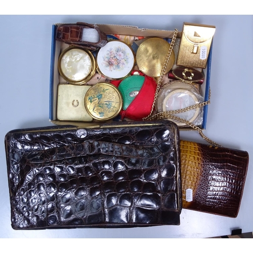 42 - Compacts, a crocodile skin bag etc