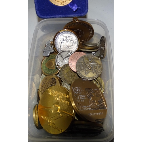 451 - A boxful of Vintage sporting medals