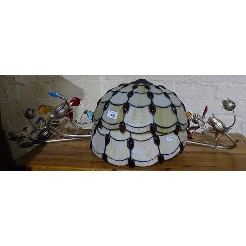 466 - A pair of ceiling light shades, and a floral design light fitting