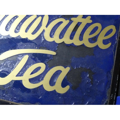 494 - A metal-framed Antique glass advertising sign for Delicious Mazawattee Tea, length 18