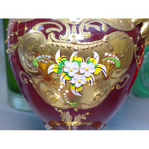 501 - A Venetian gilded and enamelled glass decanter set