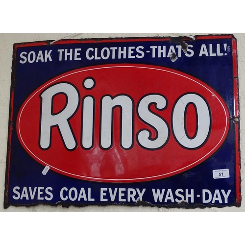 51 - A Vintage enamel Rinso sign 