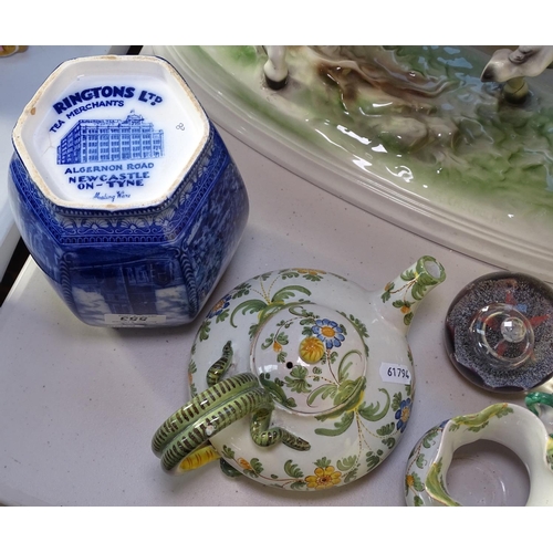 553 - A Cante Galle teapot and jug, a Ringtons tea jar, a Caithness paperweight etc