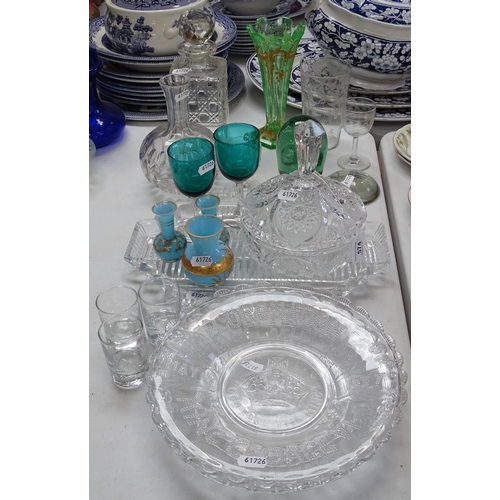 574 - A cut-glass tray, a decanter, a Victorian Dump paperweight etc