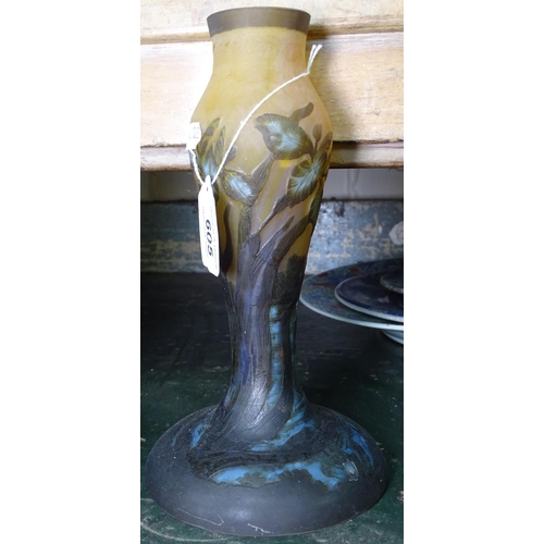 605 - 2 Galle style glass lamp bases, tallest 12.25