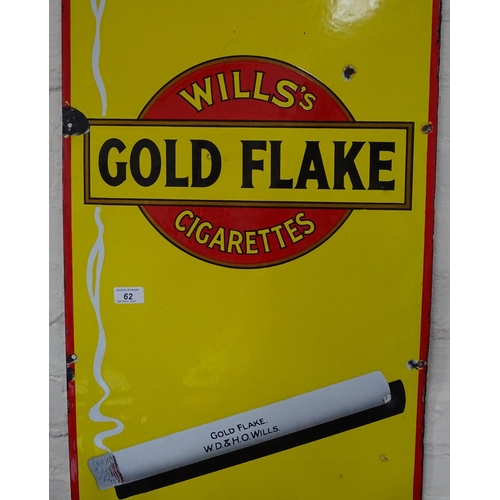 62 - A Vintage Will's advertising sign for Will's Gold Flake Cigarettes, 46cm x 91.5cm