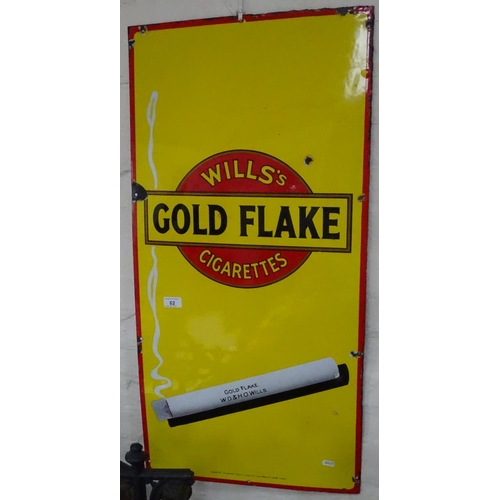 62 - A Vintage Will's advertising sign for Will's Gold Flake Cigarettes, 46cm x 91.5cm