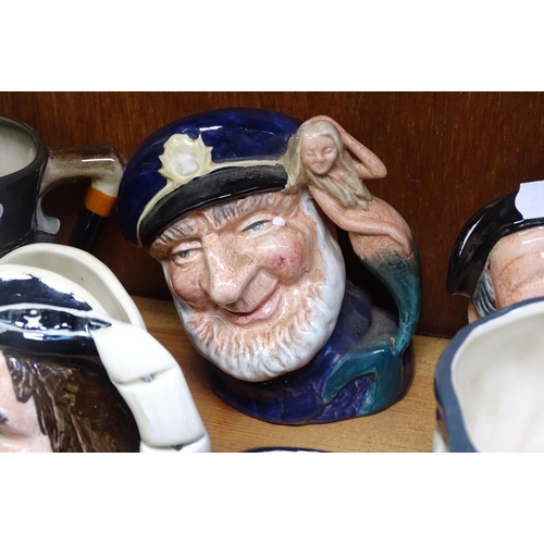 628 - Small Royal Doulton character jugs, a miniature jug, and an Artone jug (9)