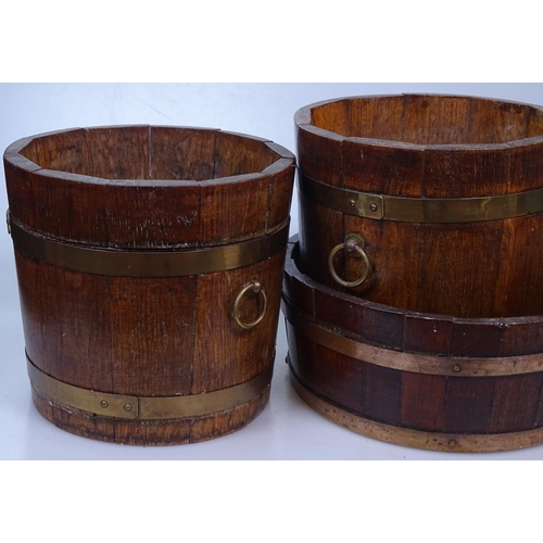 64 - 2 coopered oak bucket with copper bands, height 7