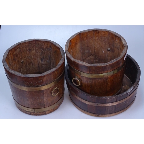 64 - 2 coopered oak bucket with copper bands, height 7