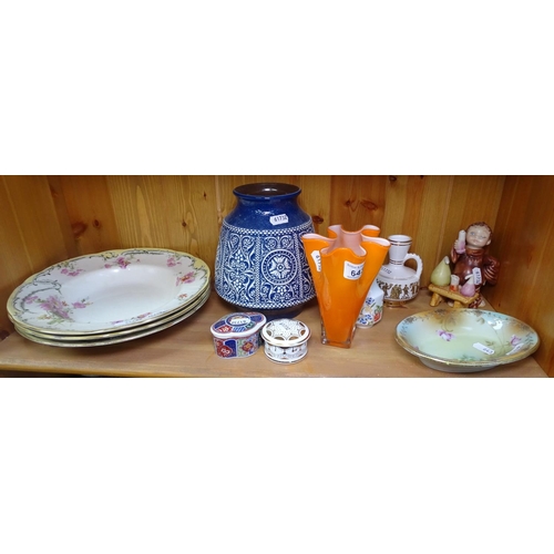 643 - Doulton soup plates, a glass vase etc