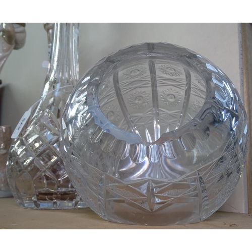 646 - Cut-glass decanters and stoppers, and a cut-glass bon bon jar