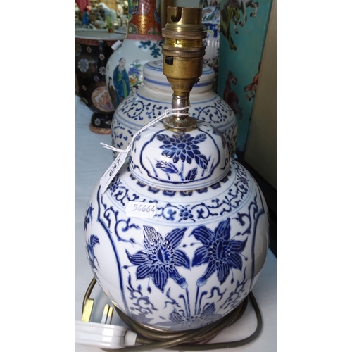 657 - 2 Oriental blue and white china table lamps, 13