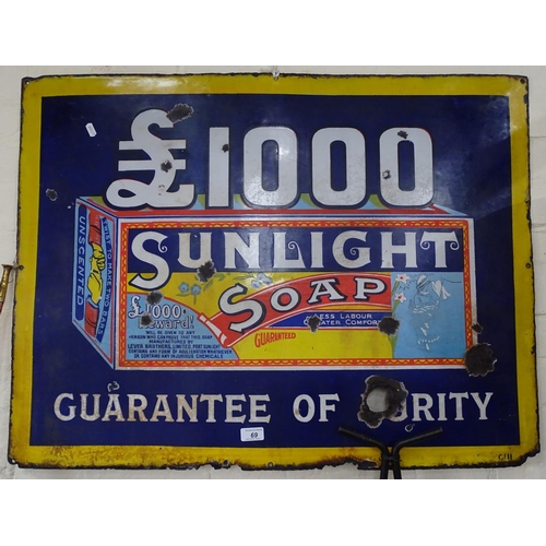 69 - An early enamel Sunlight Soap advertising sign 