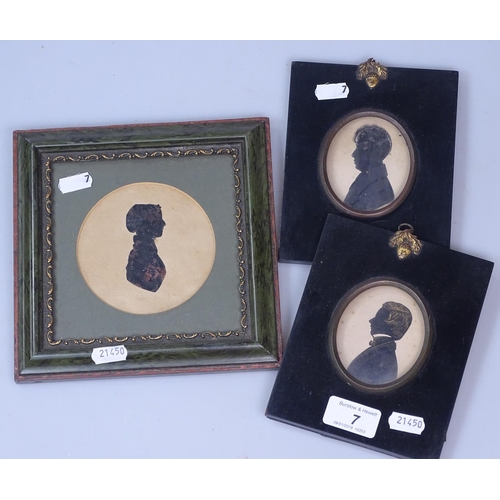 7 - 2 19th century oval gilded silhouettes, and another, height 7.5