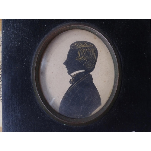 7 - 2 19th century oval gilded silhouettes, and another, height 7.5