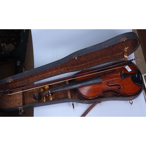 73 - A Vintage violin and bow in case