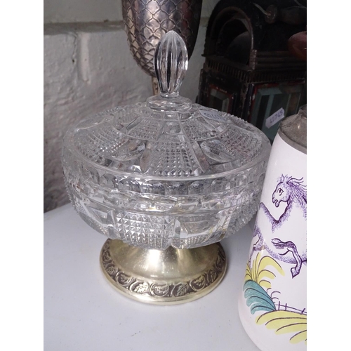 753 - Oil lamp bases, a cut-glass pot etc