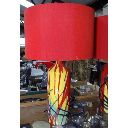 757 - A pair of modern painted table lamps with shades