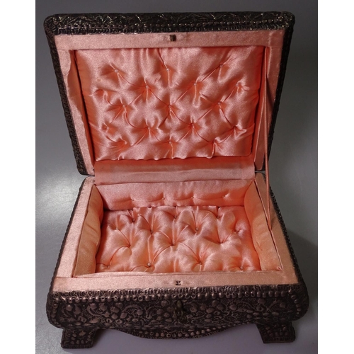 811 - A embossed silver overlaid jewellery box, with silk liner, W22cm