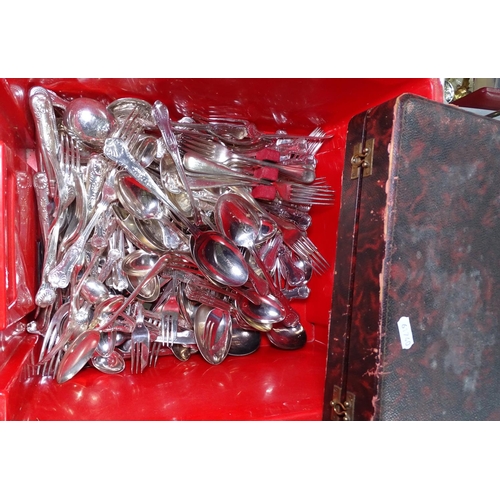 838 - A large quantity of mixed plated cutlery, and a cased dessert set