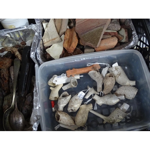 87 - Clay pipes, pottery fragments, minerals etc